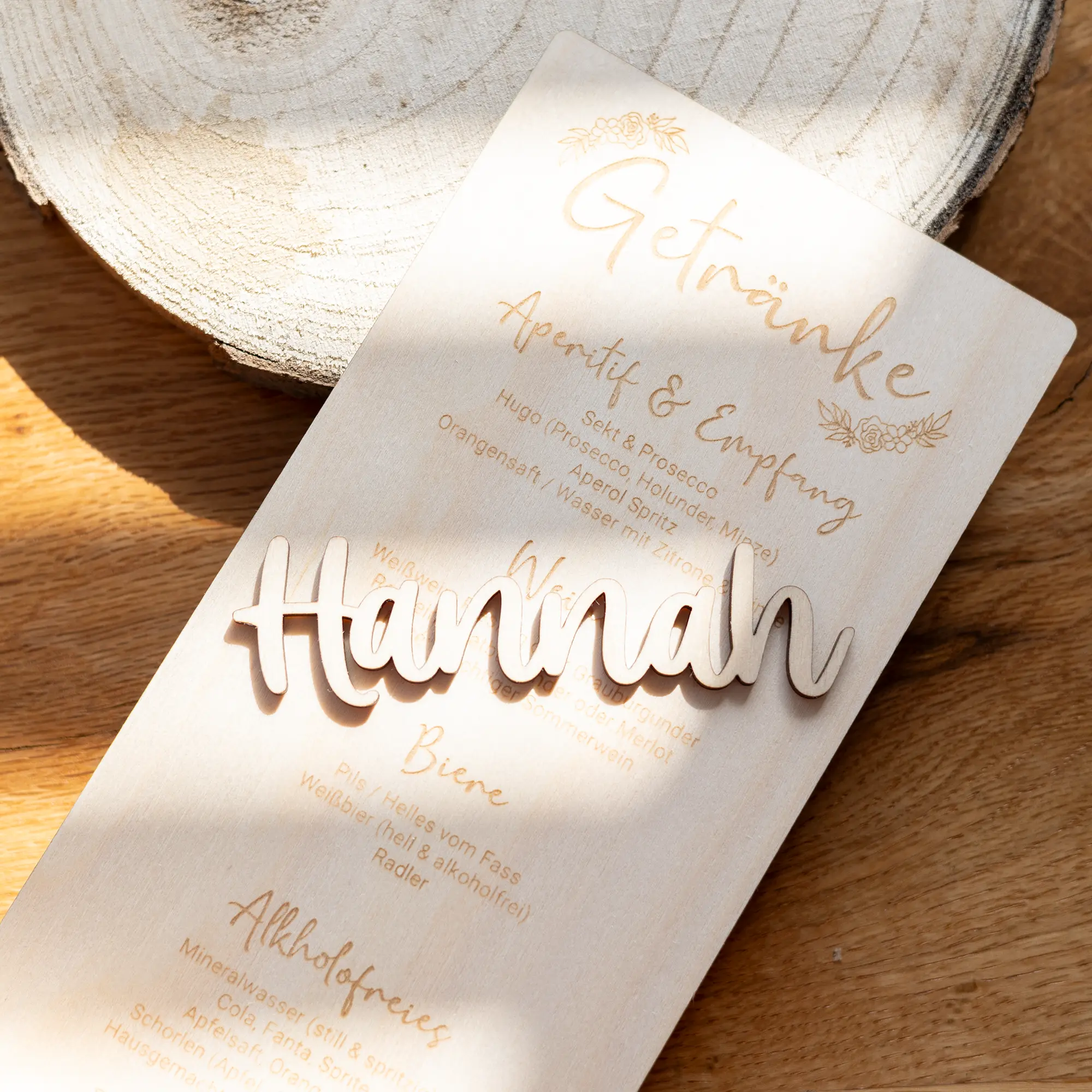 Personalisierte Menükarte für Hochzeiten aus Holz 7 Personalisierte Menükarte für Hochzeiten aus Holz - Mit Namen