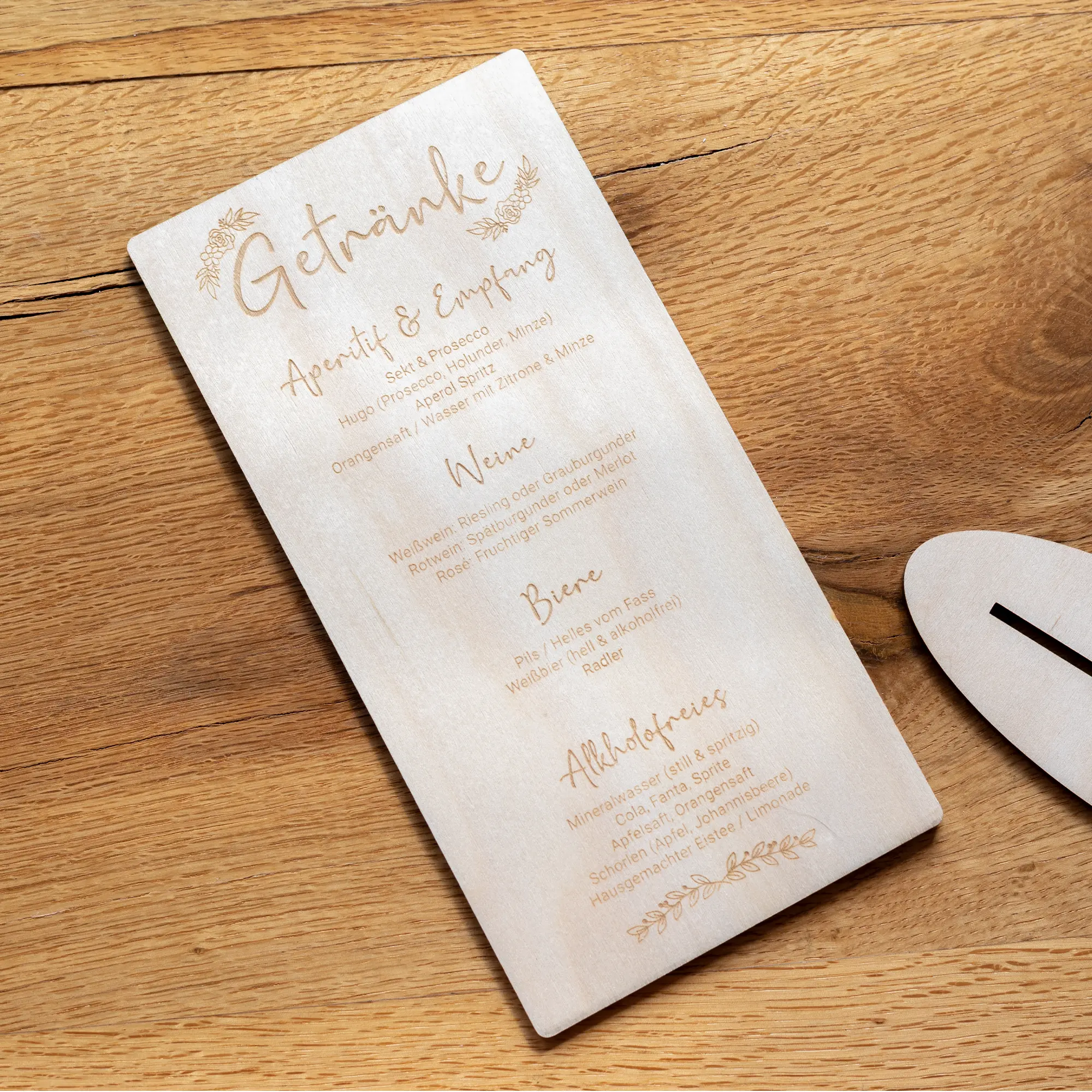 Personalisierte Menükarte für Hochzeiten aus Holz 5 Personalisierte Menükarte für Hochzeiten aus Holz - Liegend