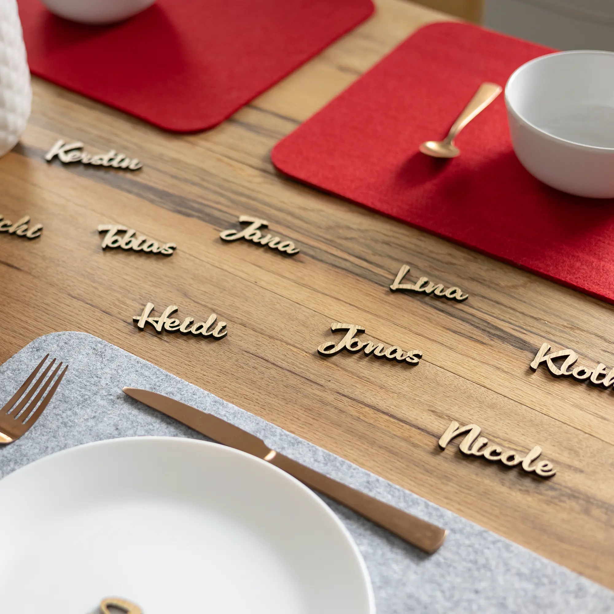 Tischkarten Schriftzug Holz 6 Tischkarten Schriftzüge aus Holz - Dekoration der Tafel