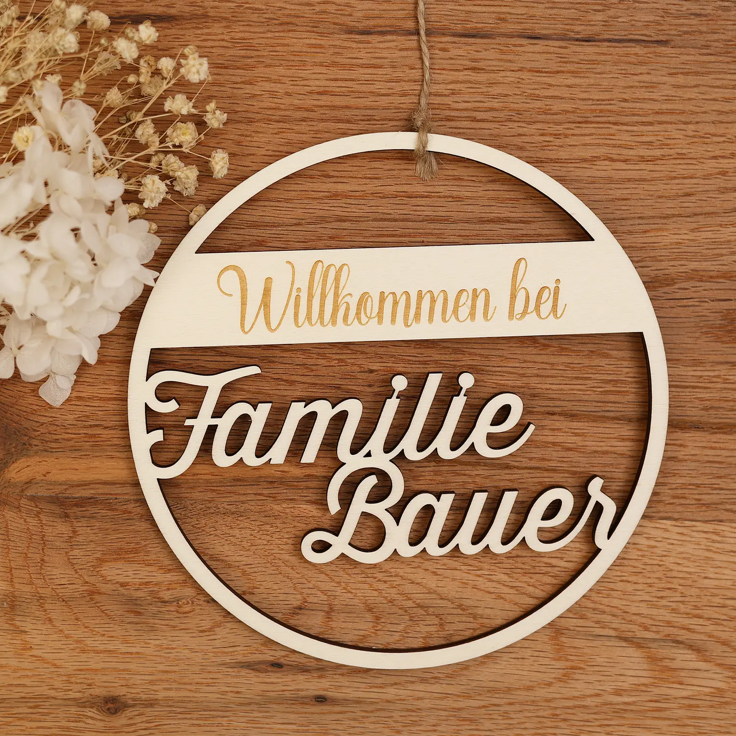 Türschild Ring - Willkommen bei Familie, personalisiert mit Namen