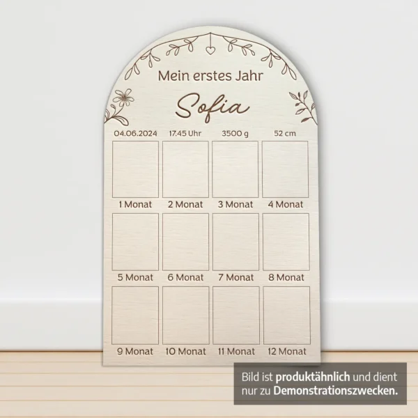 Fotorahmen aus Holz - Meilensteintafel - Mein erstes Jahr, personalisiert - Produktbild