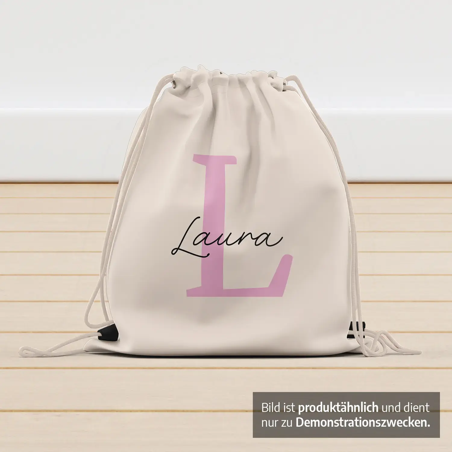 Turnbeutel (Stofftasche) mit Anfangsbuchstaben, personalisiert mit Namen 1 Turnbeutel mit Anfangsbuchstaben und Namen - Produktbild