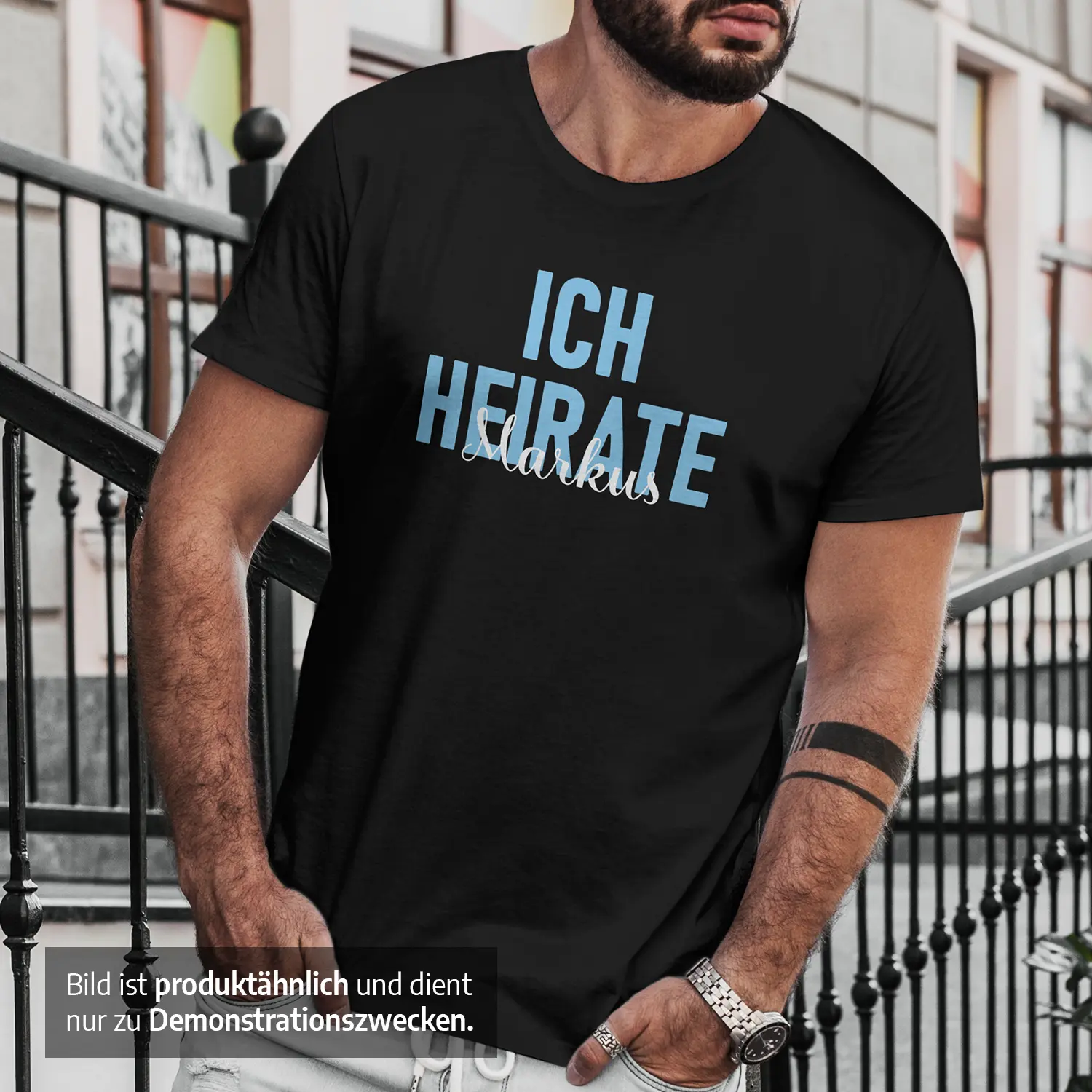 JGA T-Shirt Set für Männer und Frauen – Ich Heirate – Wir Feiern, personalisiert mit Namen 4 JGA T-Shirt Set für Männer und Frauen - Wir feiern - Schwarz - Mann