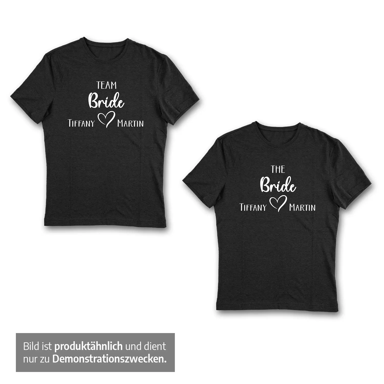Team Bride – JGA Frauen T-Shirt, personalisiert mit Namen des Hochzeitspaars 3 JGA -T eam Bride T-Shirt - Mit Namen des Hochzeitspaars - Schwarz Flatlay