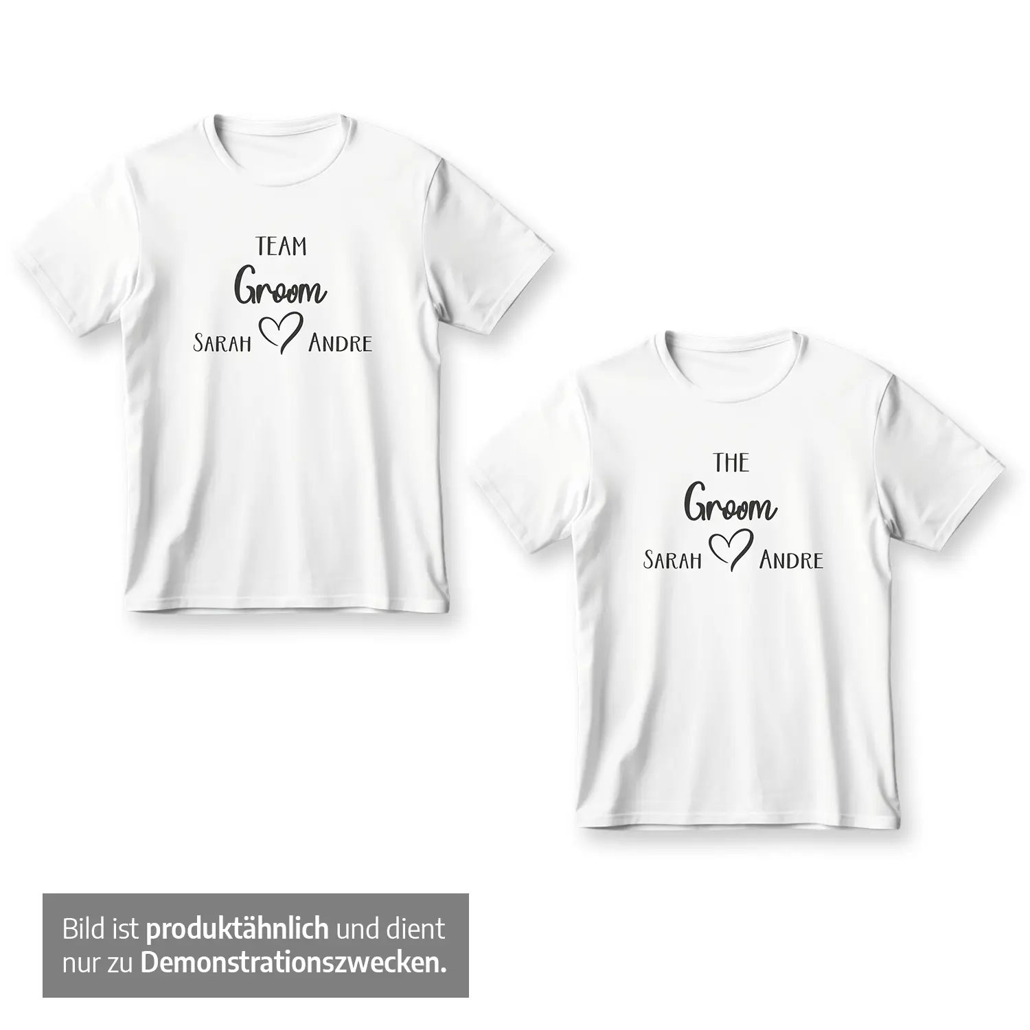 Team Groom – JGA Männer T-Shirt, personalisiert mit Namen des Hochzeitspaars 2 JGA - Team Groom - Mit Hochzeitspaar - Weiß - Flatlay