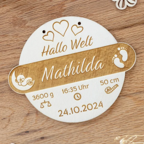 Geburtsschild - Hallo Welt - Produktbild