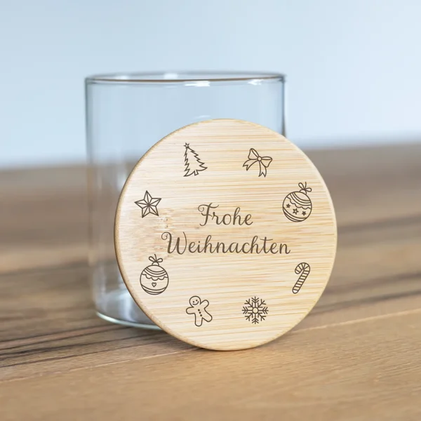 Vorratsglas „Frohe Weihnachten“ mit verschiedenen Weihnachtsmotiven - Produktbild