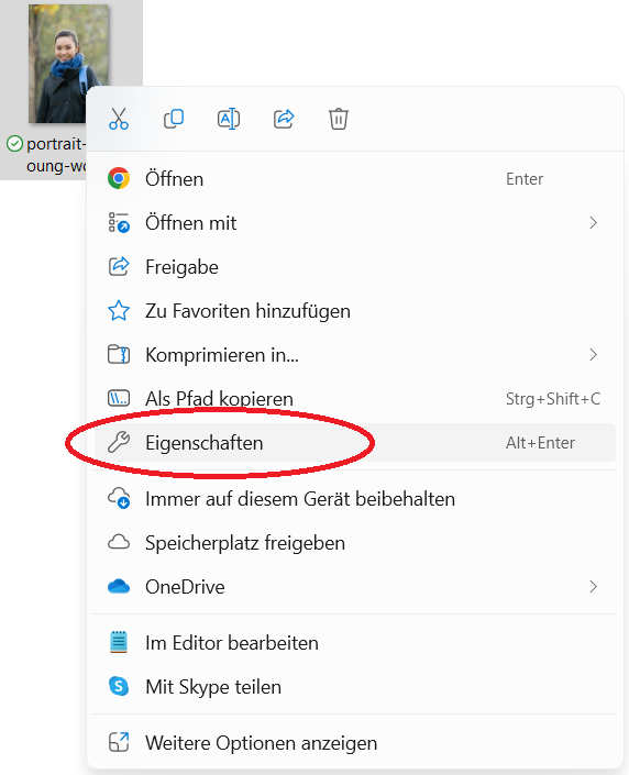 Rechte Maustaste auf das Foto