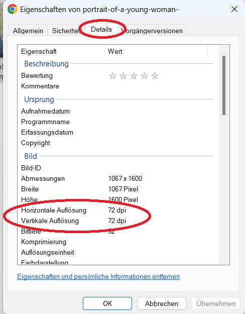 DPI anzeigen für Fotogravur