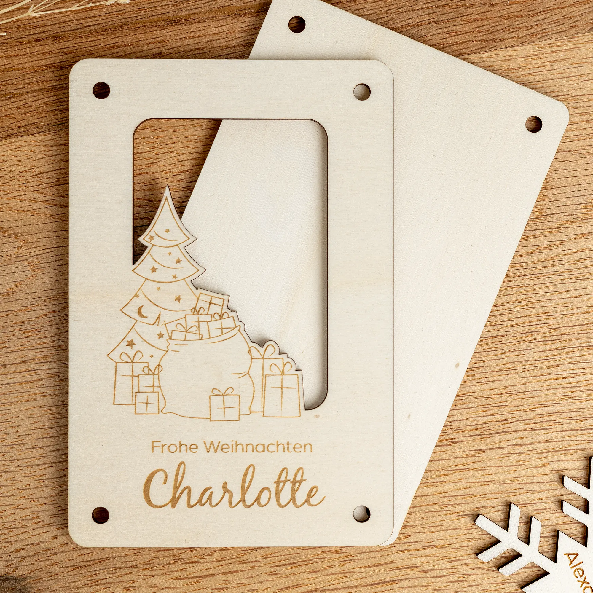 nachhaltige Geschenkkarte aus Holz für Geldgeschenke mit Weihnachts-Motiv