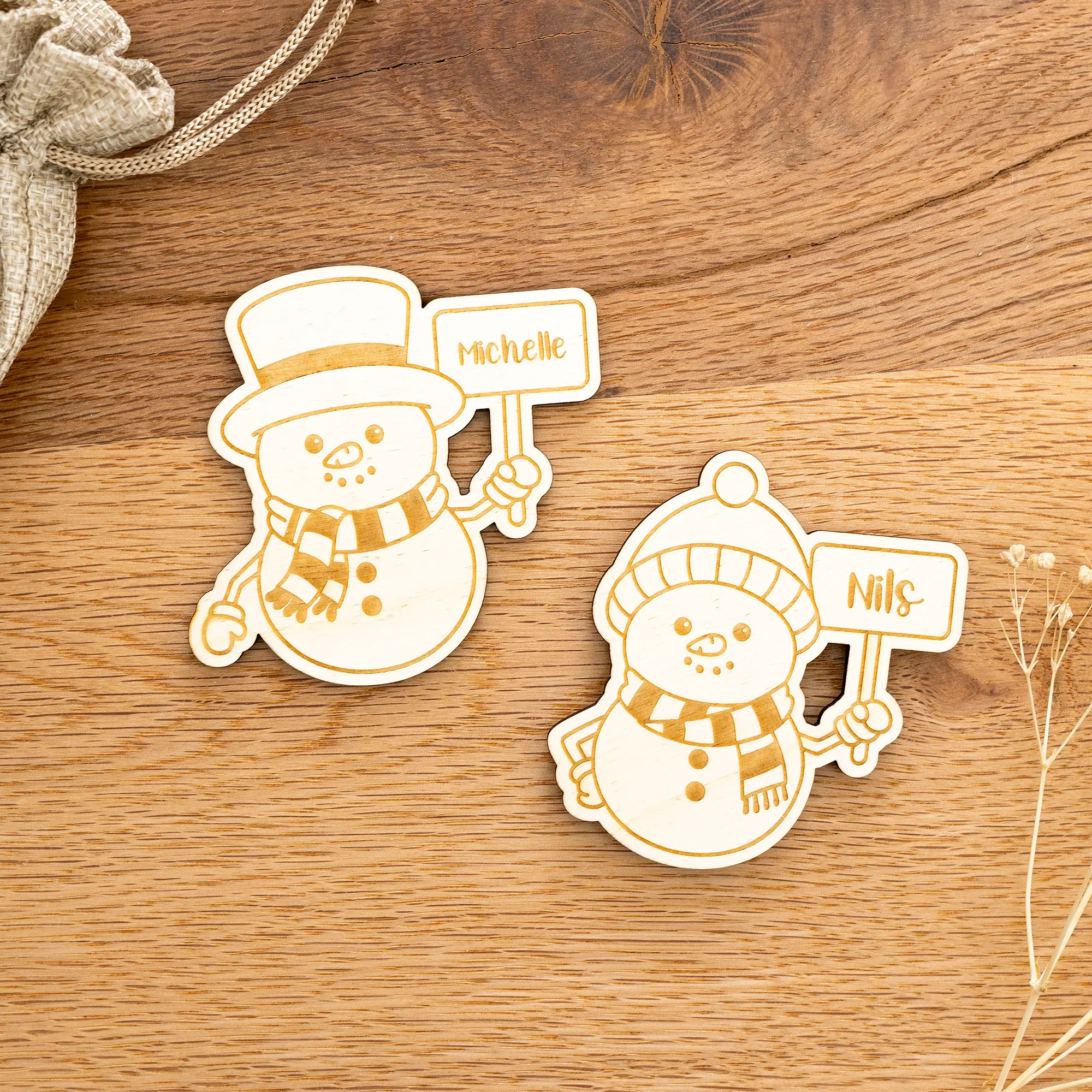 personalisierbare Holzmagnete Schneemann-Motiv