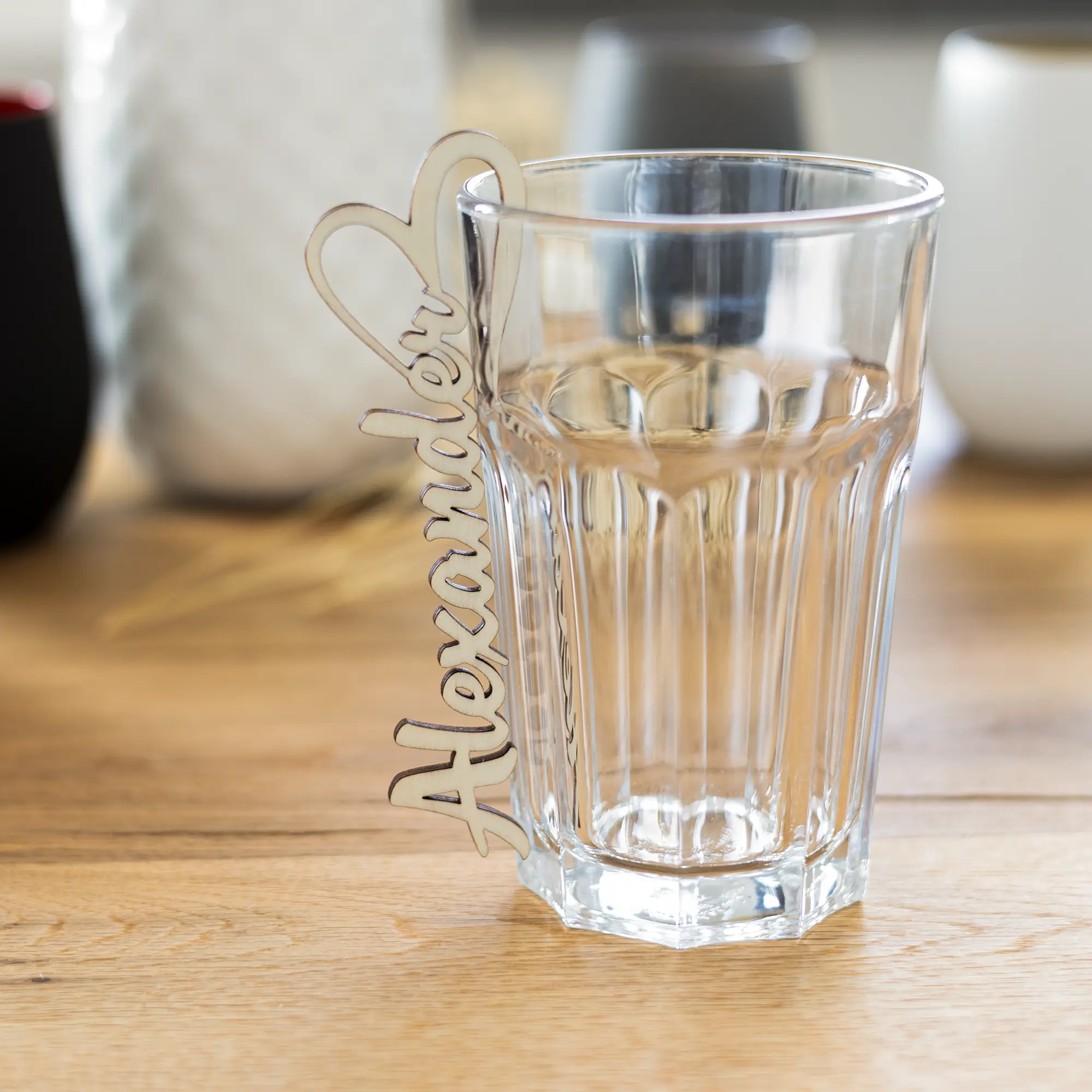Personalisierter Glas-Markierer aus Holz - Live