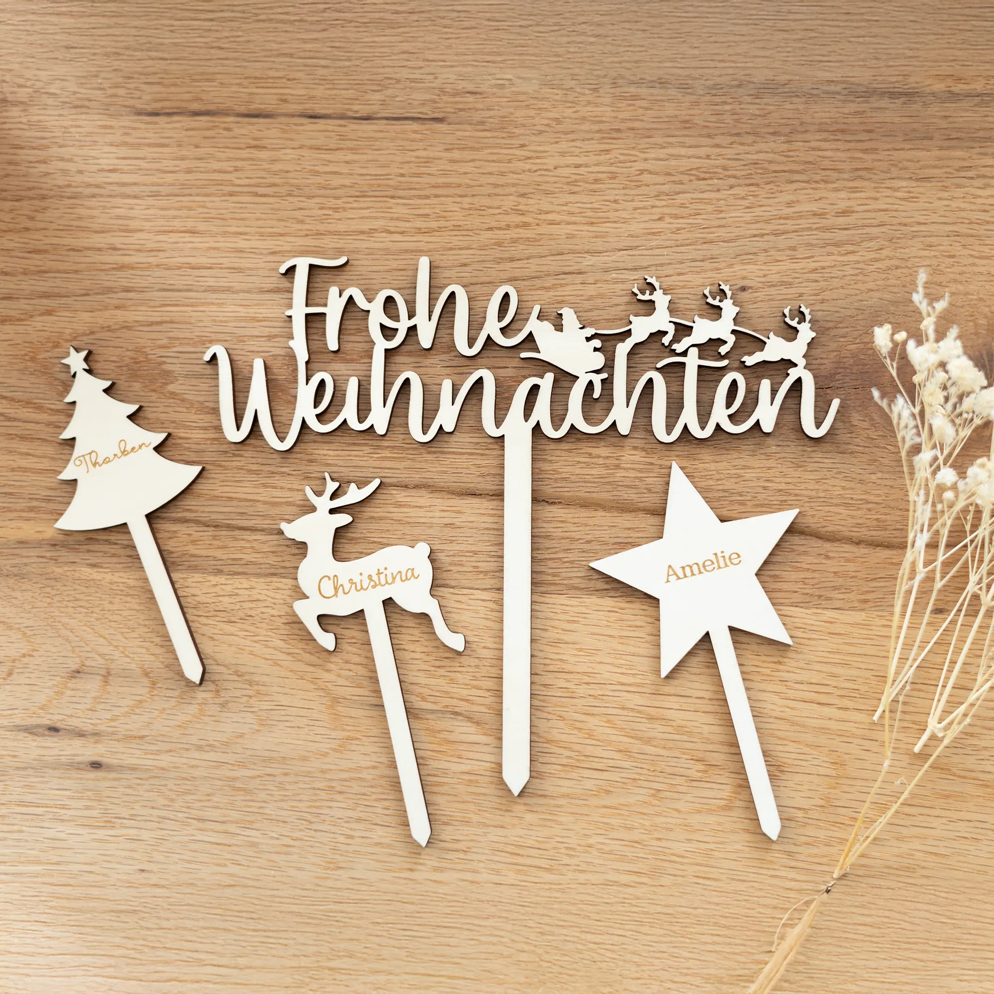 Cake Topper "Frohe Weihnachten" – Einzeln oder als Set 5 Caketopper Frohe Weihnachten - Gruppe