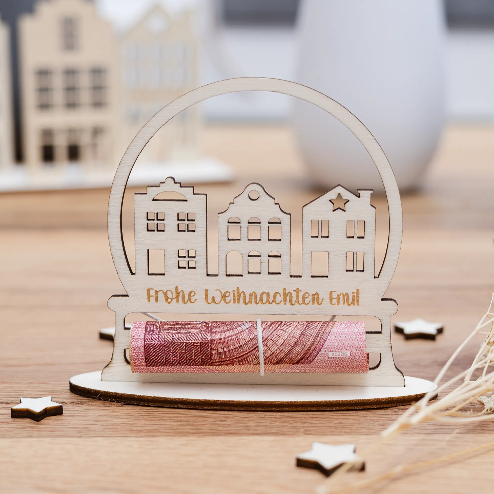Personalisierte Geldgeschenkkarte Grachtenhäuser 8 Personalisierte Geldgeschenkkarte Grachtenhäuser - Stehend von Vorne