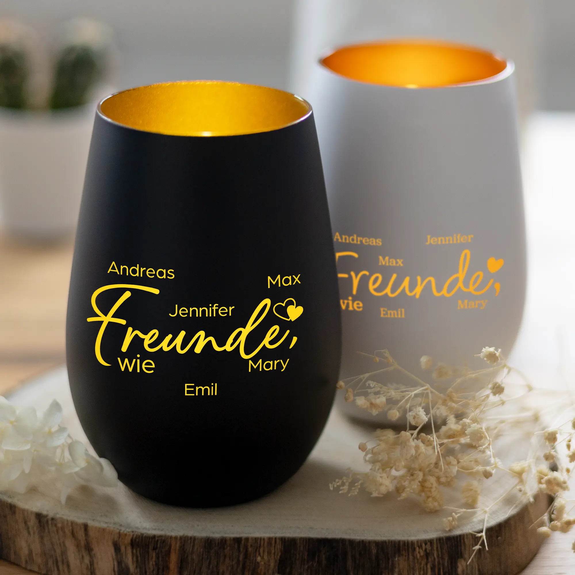 Personalisierbares Windlicht - Freunde wie 1 Personalisiertes Windlicht mit Gravur aus Glas "Freunde Wie"