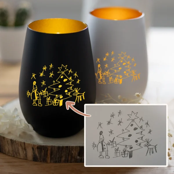 Personalisiertes Windlicht mit Kinderzeichnung als Gravur - Produktbild