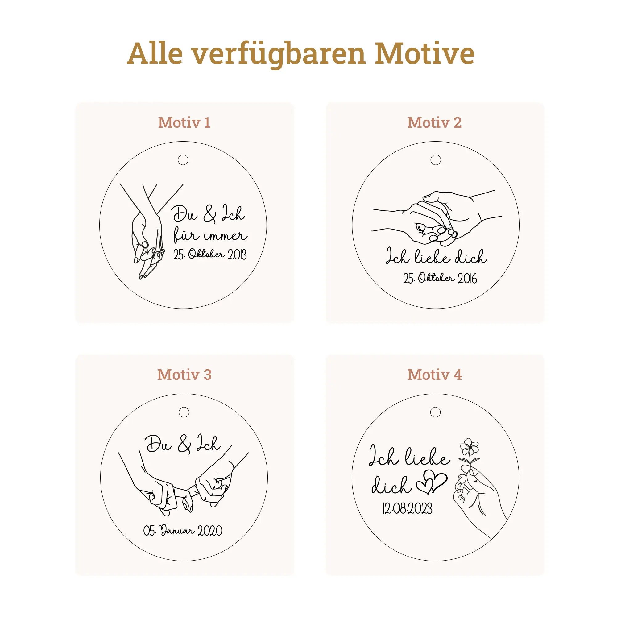 Personalisierter Anhänger „Du & Ich“ mit Wunschdatum 2 Anhänger - Du & Ich Hände mit Wunschdatum -Motive