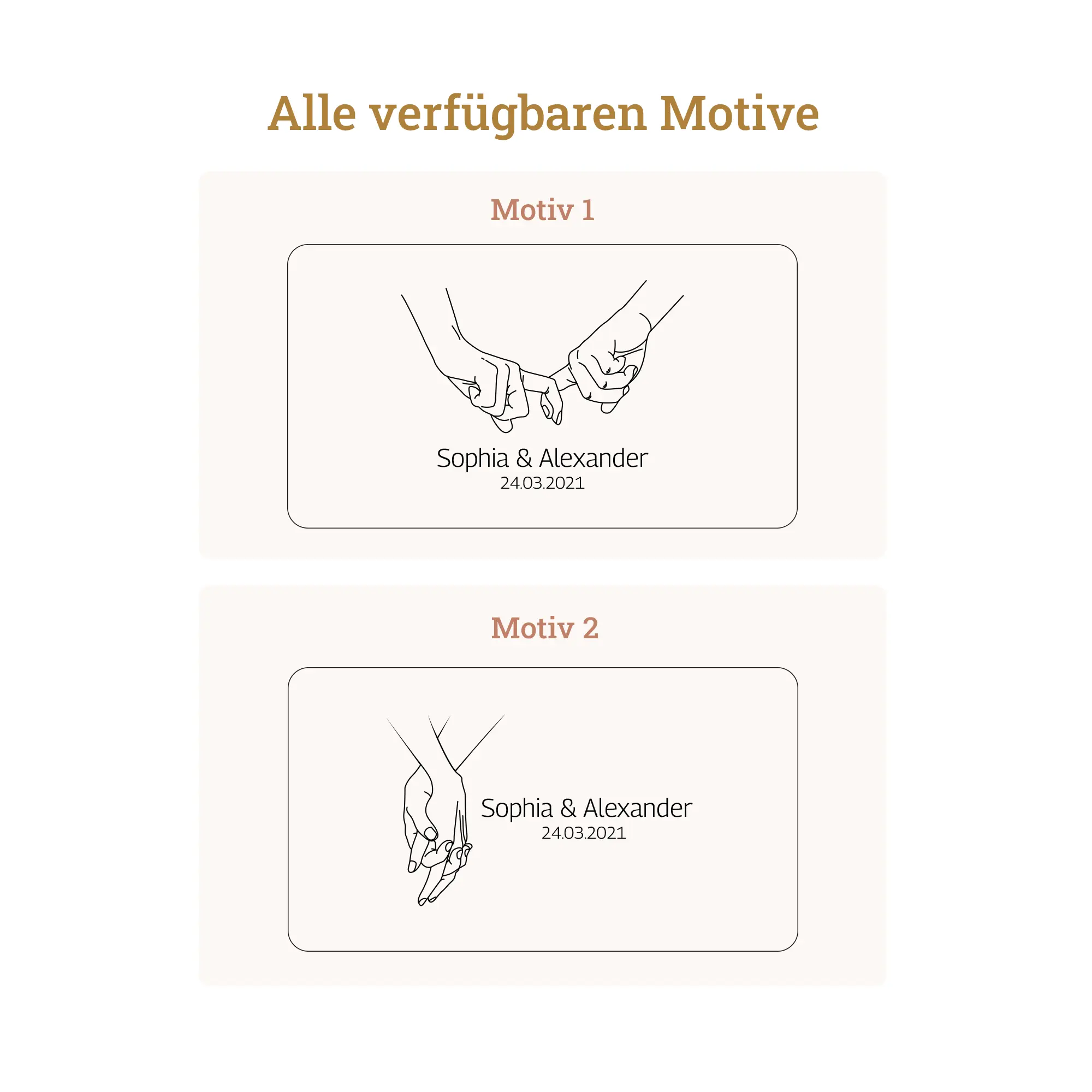 Personalisiertes Brettchen für Pärchen 2 Schneidebrett - Hände mit Wunschname + Datum - Motive