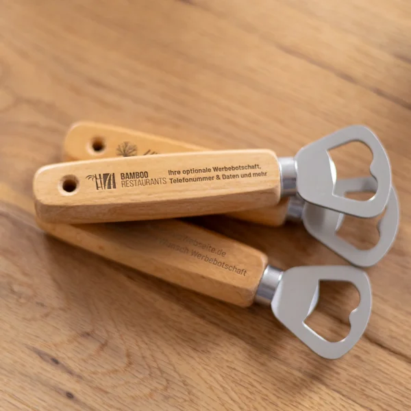 Individualisierbarer Flaschenöffner mit Holzgriff - Produktbild