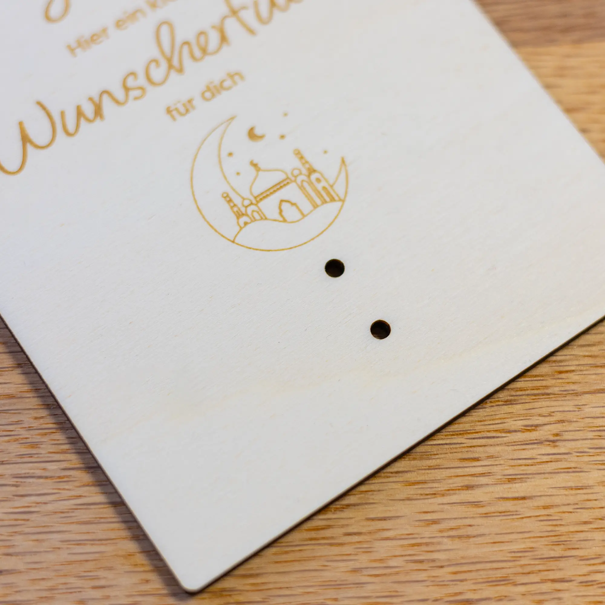 Personalisierbare Geschenkkarte Zum Ramadan aus Holz 5 Geschenkkarte - Wunscherfüller - Löcher fürs Geld anbinden