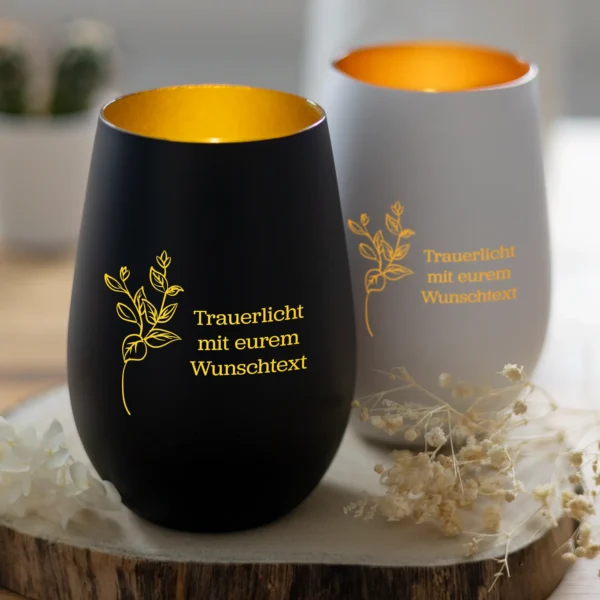 Personalisiertes Trauerlicht mit Blumenillustration - Produktbild