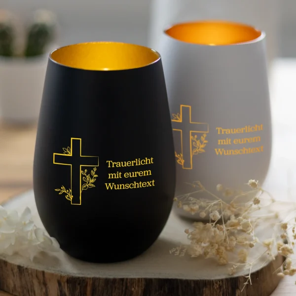 Personalisiertes Trauerlicht mit Kreuz Produktbild