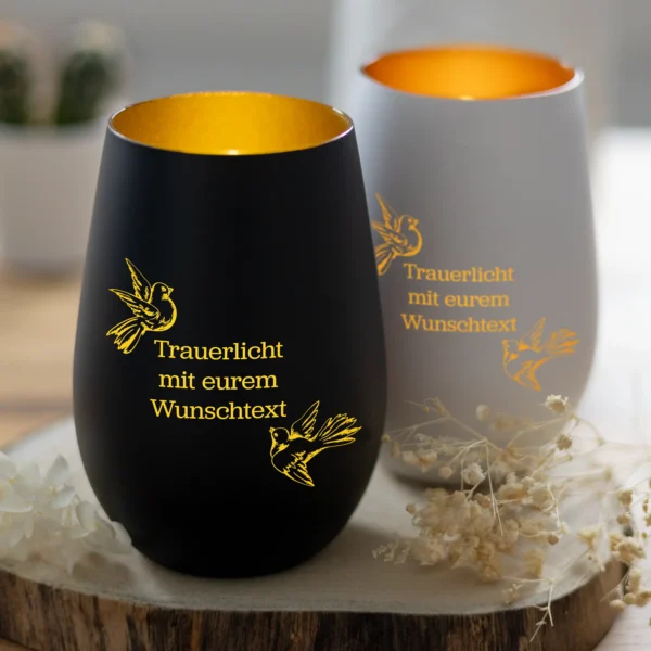 Windlicht - Personalisiertes Trauerlicht mit Taubenmotiven - Produktbild