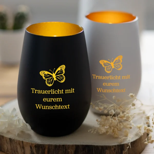 Personalisiertes Trauerlicht mit Schmetterling Produktbild