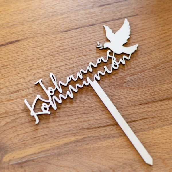 Caketopper - Kommunion Namen mit Taubensilhouette - Gesamtansicht