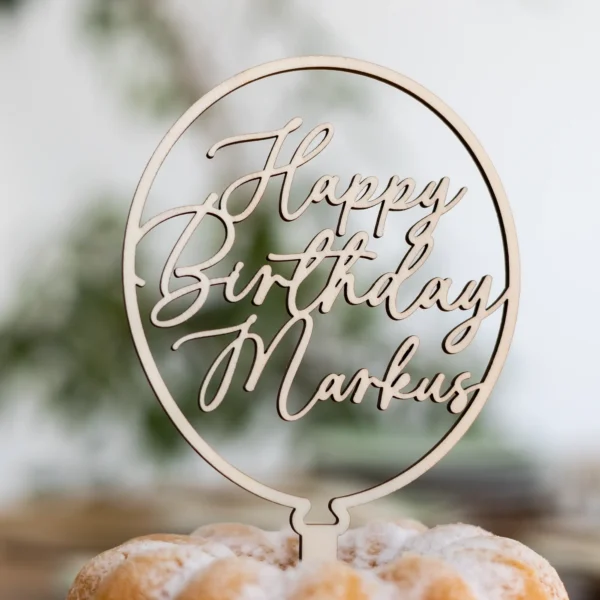 Personalisierter Caketopper Happy Birthday in Ballonform Produktbild Detailansicht