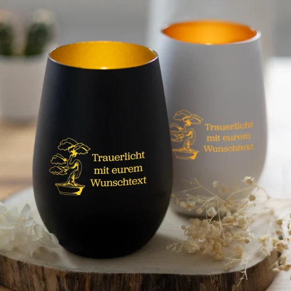 Personalisiertes Trauerlicht mit Bonsai - Produktbild