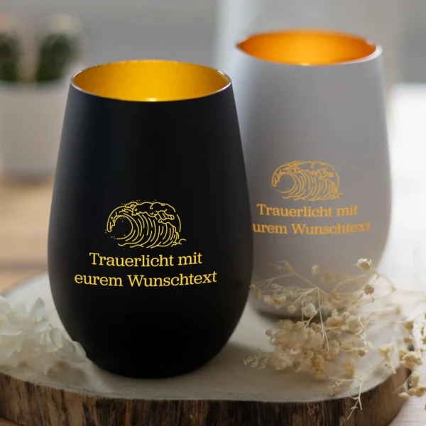 Personalisiertes Trauerlicht mit Welle - Produktbild