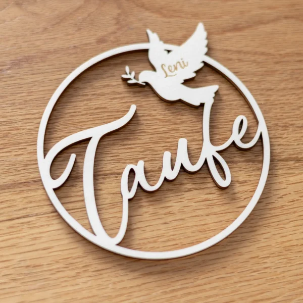 Dekoring - Taufe mit Taubenmotiv und Name - Produktbild