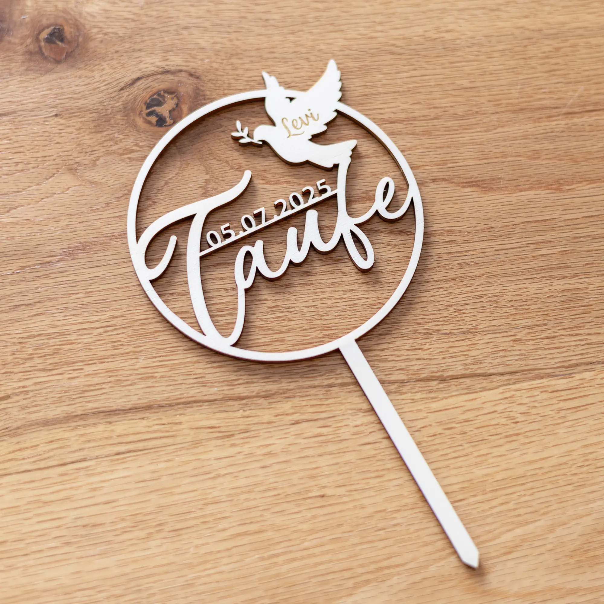 Caketopper - Taufe mit Taube, Name + Datum - Gesamtansicht