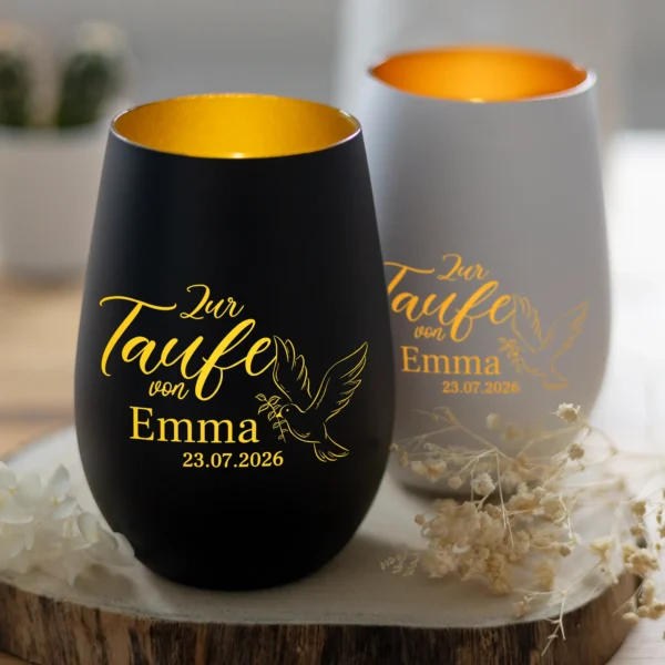 Personalisiertes Windlicht mit Gravur zur Taufe - Produktbild