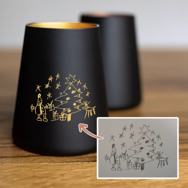 Personalisiertes Windlicht mit Kinderzeichnung als Gravur - Produktbild